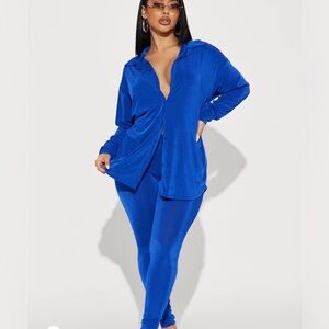 Fashion Nova Women's Deep Blue Button Down Shirt and Matching Leggings